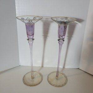 Vintage Pier 1 Exclusive Raja Hand Painted Taper Candle Holder Set NOS